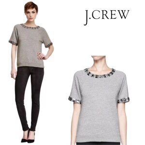 J Crew Rhinestone Embellished Short Sleeve Gray Sweatshirt Size M
